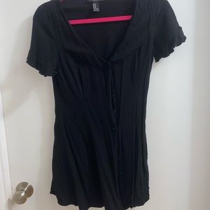 Black button down ruffle sleeve lbd little black dress shirt midi forever 21